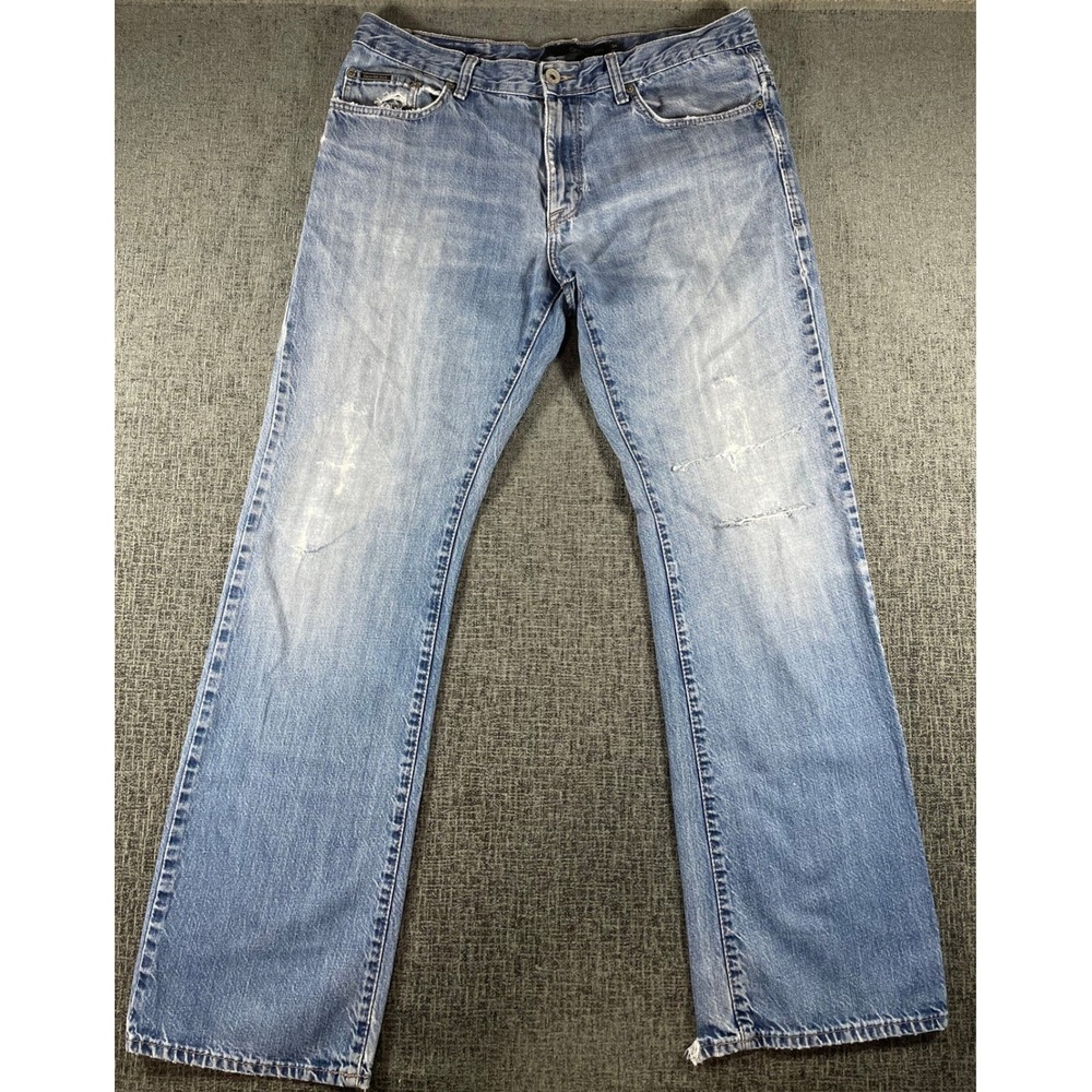 Calvin Klein Jeans Mens 34 Bootcut Distressed Medium Wash Blue Denim Pants